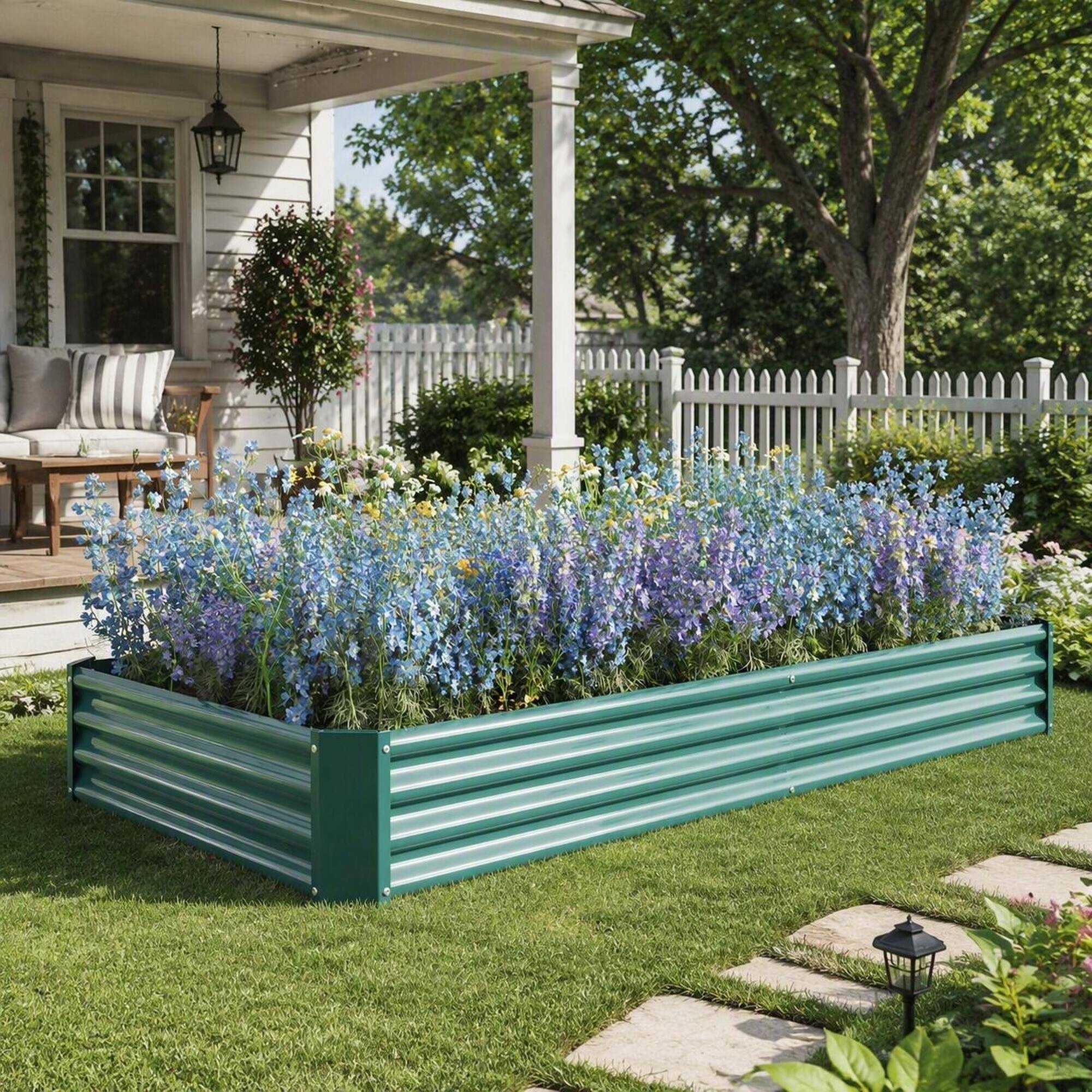 Alt View 1. RYHNUYNE - Raised Garden Bed Metal Planter Box 7.6x3.7x0.98 Feet for Vegetables Flowers Herbs Outdoor Yard - Green.