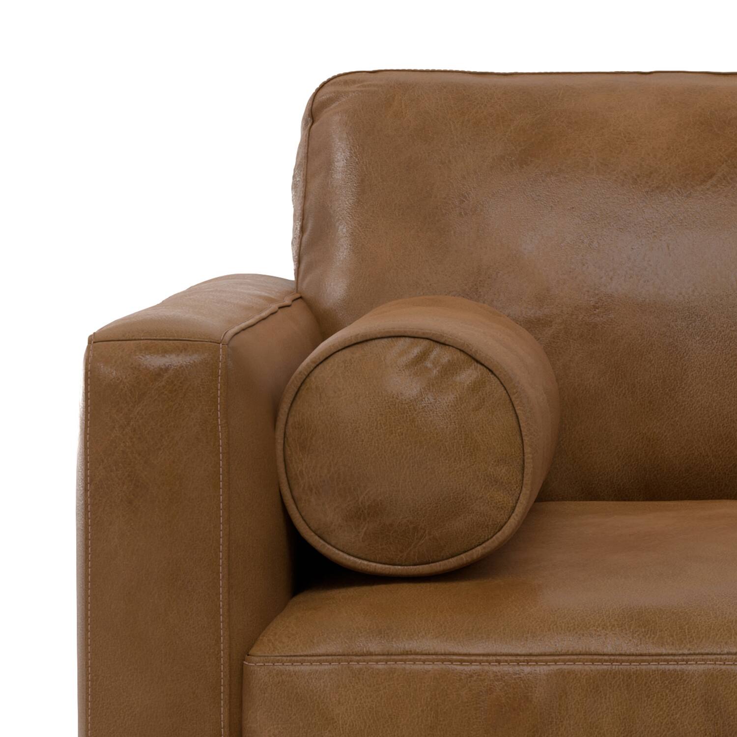 Alt View 2. Simpli Home - Morrison 42 inch Wide Mid-Century Modern Arm Chair in Caramel Brown Genuine Leather - Caramel Brown.