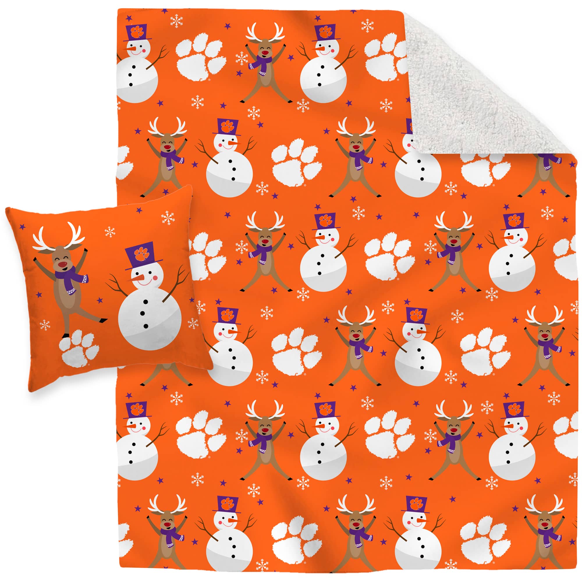 Pegasus - Clemson Tigers Holiday Reindeer Blanket and Pillow Combo Set - Multicolor
