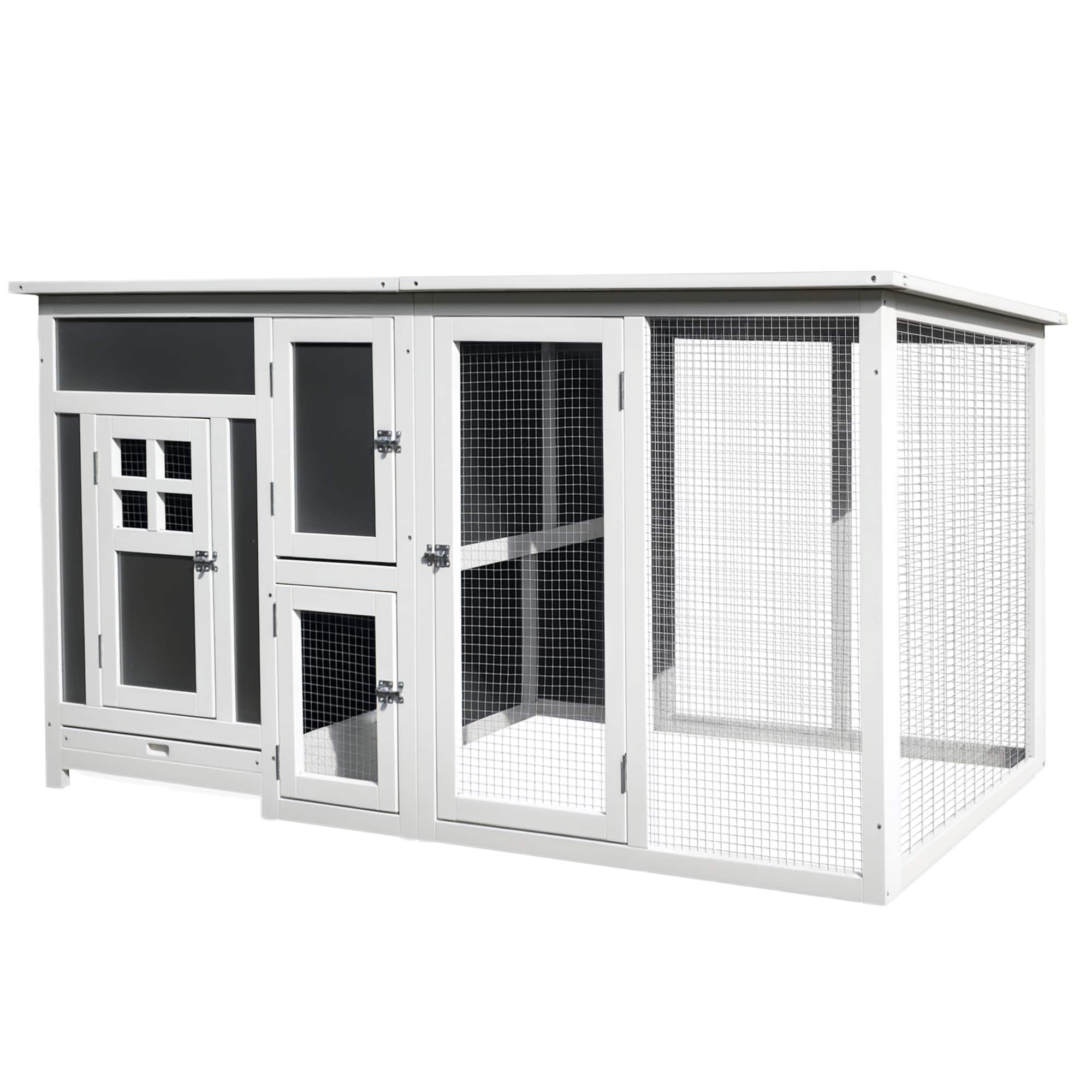 Front. Pawhut - 63" Outdoor Chicken Coop Wooden, Run Area, Nesting Box, Hen House with Waterproof Roof, Removable Tray.