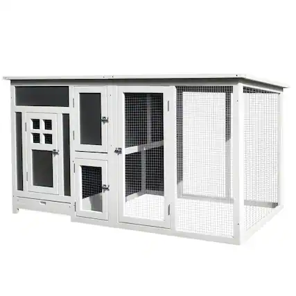 Front. Pawhut - 63" Chicken Coop Wooden Chicken House Rabbit Hutch Poultry Cage Hen Pen Backyard PC Roof with Run.