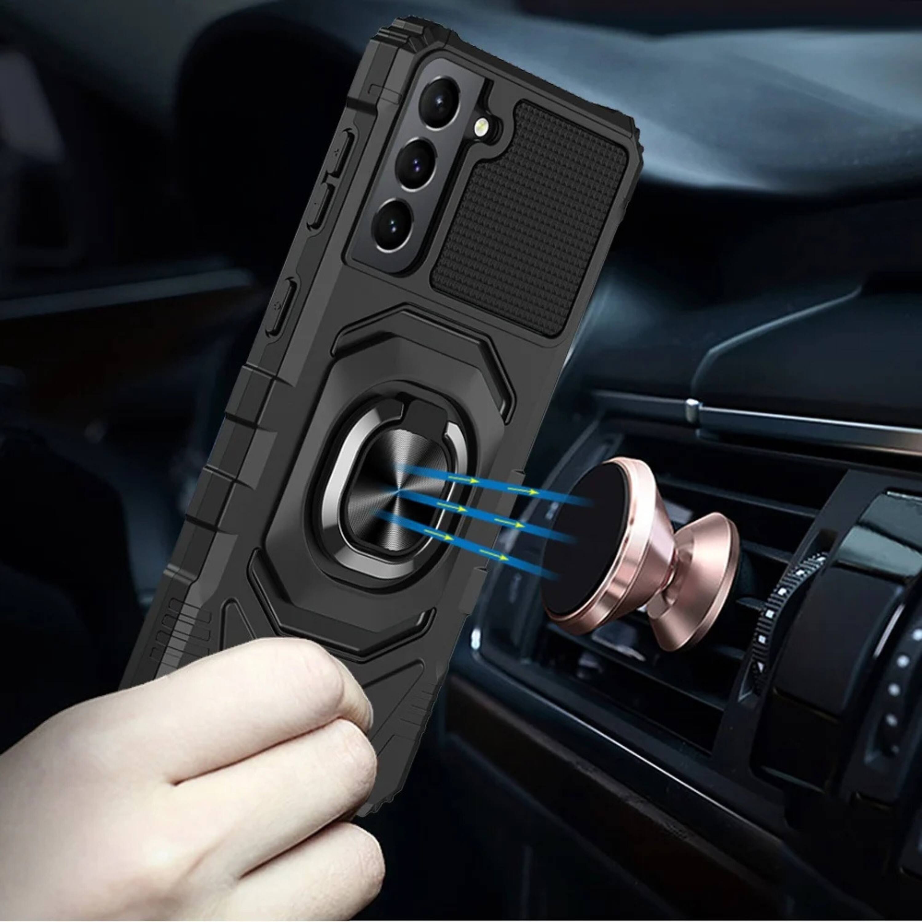 Left. Kitcheniva - Magnetic Ring Stand Case For Samsung S23 FE 5G Rugged Protection Black - Black.