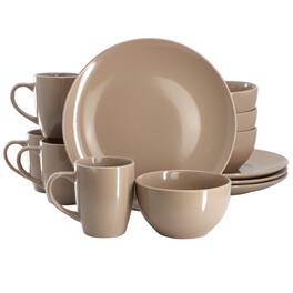 Gibson - Home Everyday Plus 12 Piece Stoneware Dinnerware Set - Mocha Brown