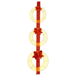 Gymax - Set of 3 Christmas Lighted Wreaths Pre-Lit Metal Wreaths on Ribbon - Red