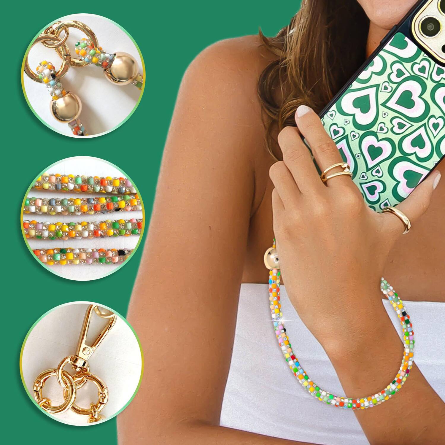 Alt View 4. Dteck - 3-in-1 Glitter Crossbody Phone Lanyard,Sparkly Crystal Phone Strap Fashion Wrisrstrap for Universal Smartphone Cases - Colorful.