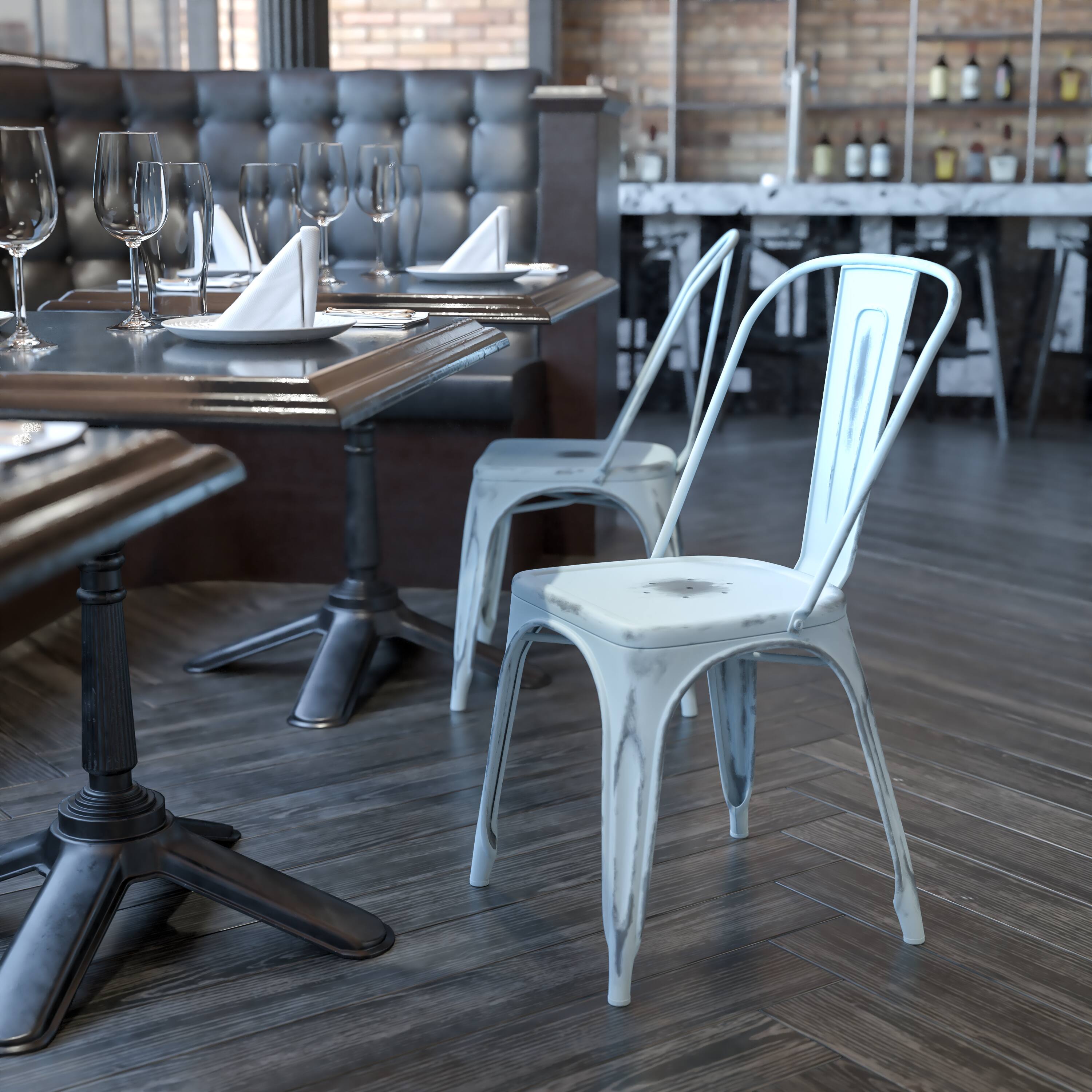 Alt View 1. Emma + Oliver - Commercial Grade Distressed Colorful Metal Indoor-Outdoor Stackable Chair - Green-Blue.