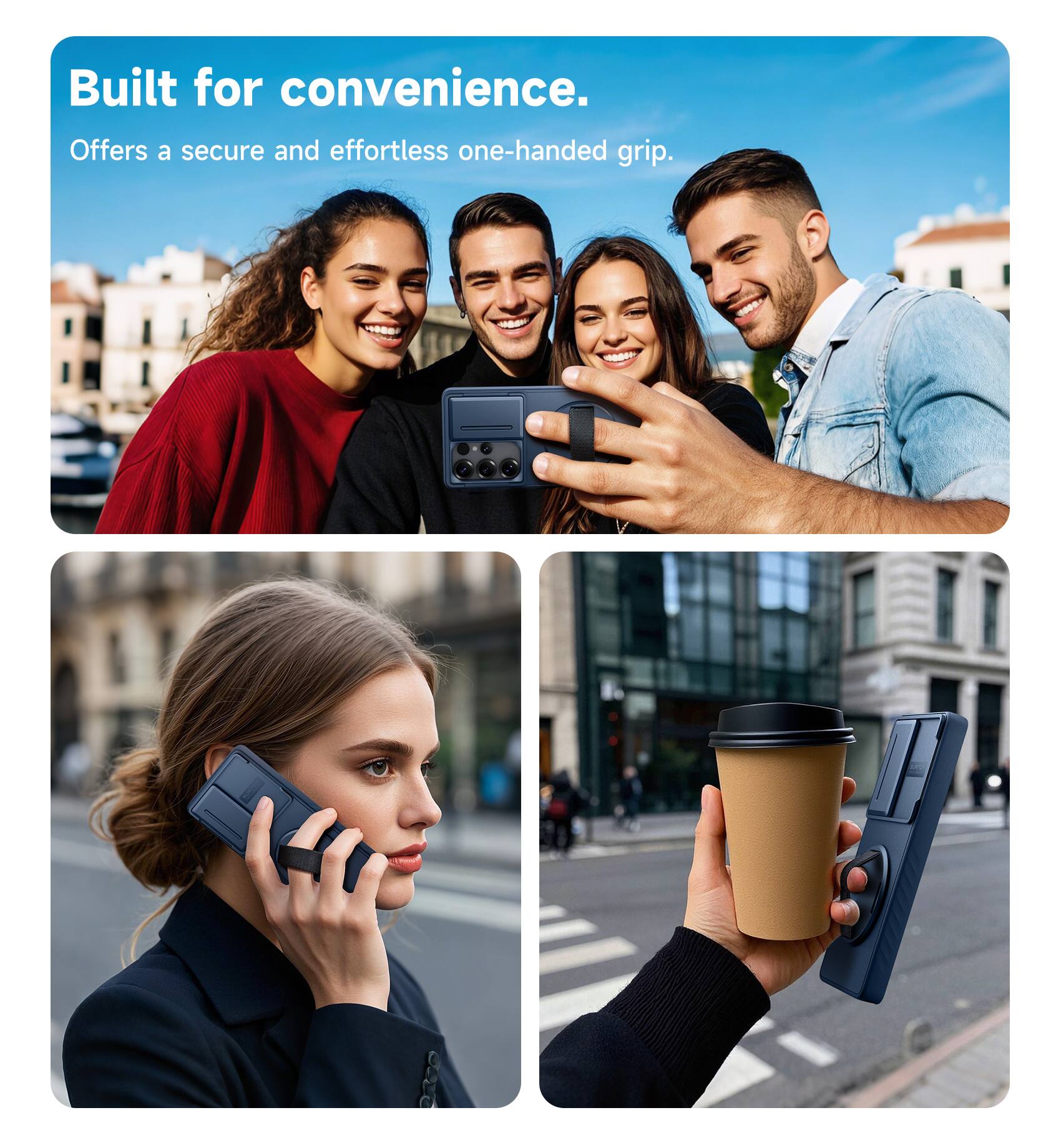 Built for convenience.  
Offers a secure and effortless one-handed grip.