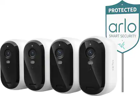 Arlo - Essential Outdoor Security Camera 2K (3rd Gen, 2025 Release) - Wireless, Rechargeable Camera with Yard Sign, 4-Cam - White