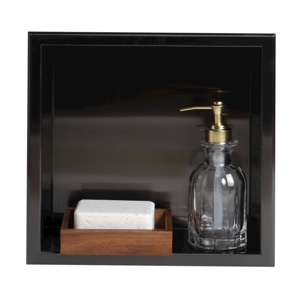 Alt View 1. Alfi - 12" x 12" Brushed Black PVD Stainless Steel Square Single Shelf Shower Niche - Black.