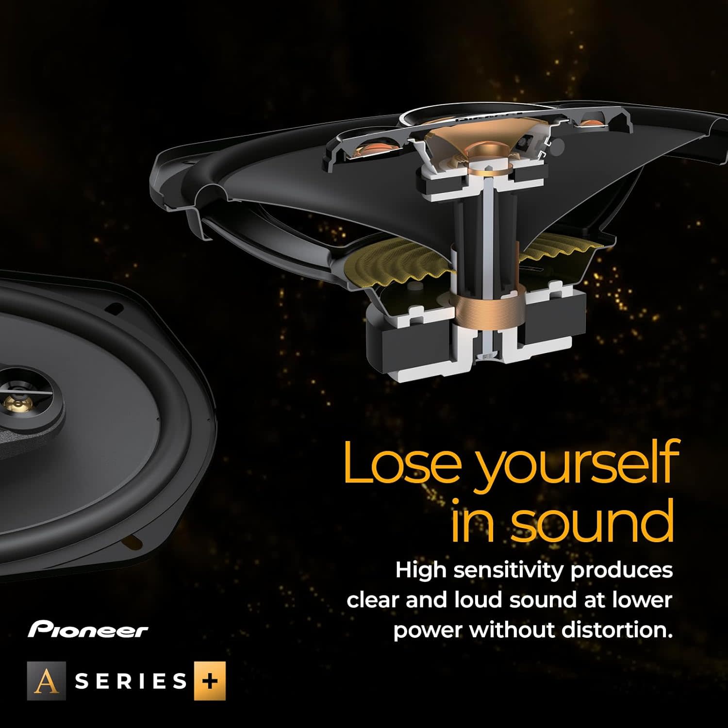 Pioneer  
Lose yourself in sound  
High sensitivity produces clear and loud sound at lower power without distortion.  
A SERIES +