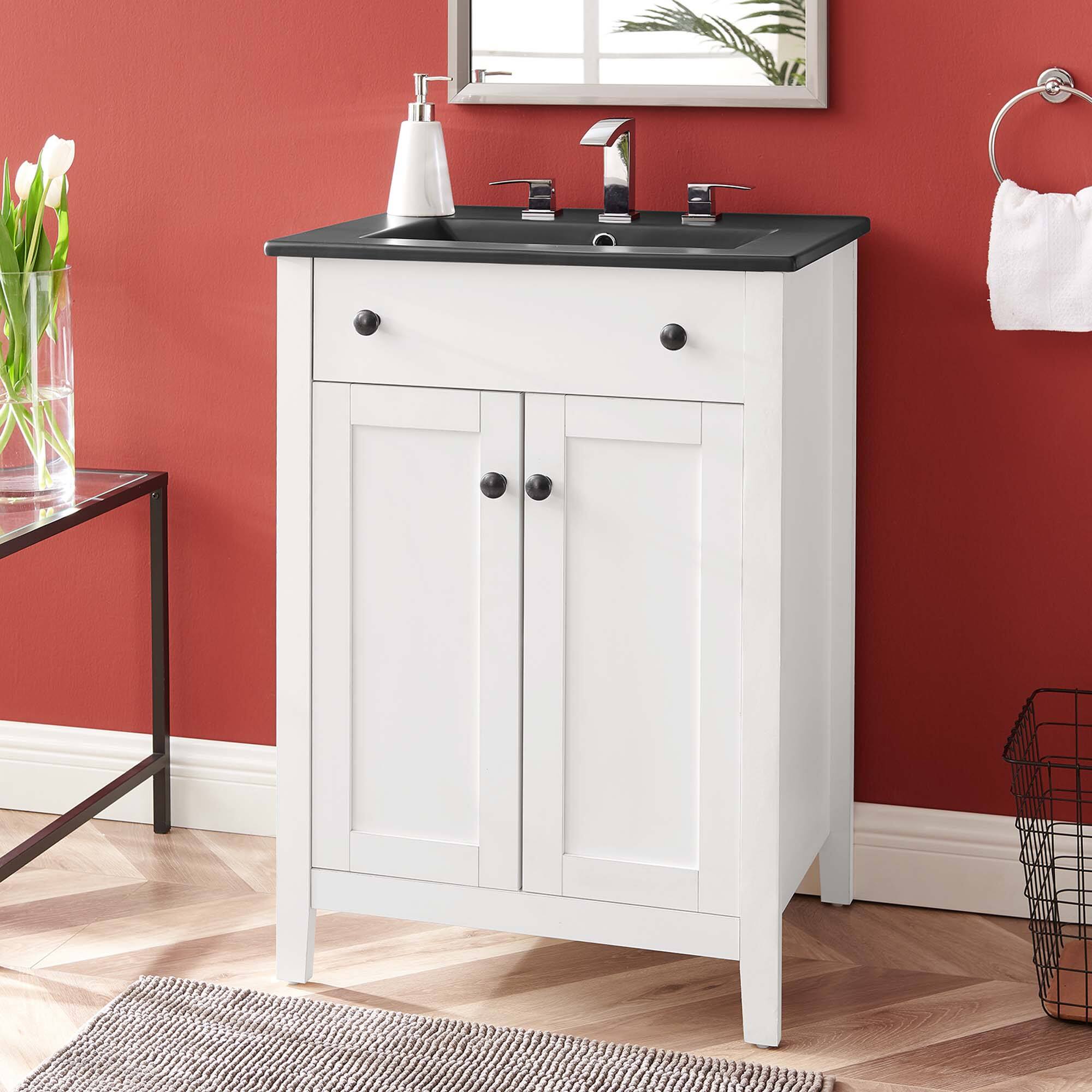Front. Modway - Nantucket Bathroom Vanity Basin Included - White Black.