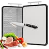 Front. Tooloton - Stainless Steel Cutting Board – Double Sided, Non-Porous, Odor Resistant Chopping Board (16x11 Inch) - Silver.