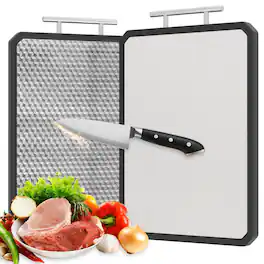 Tooloton - 16x11 Inch Double Sided Chopping Board - 304 Stainless Steel with Wheat Straw Composite, Dishwasher Safe - Silver