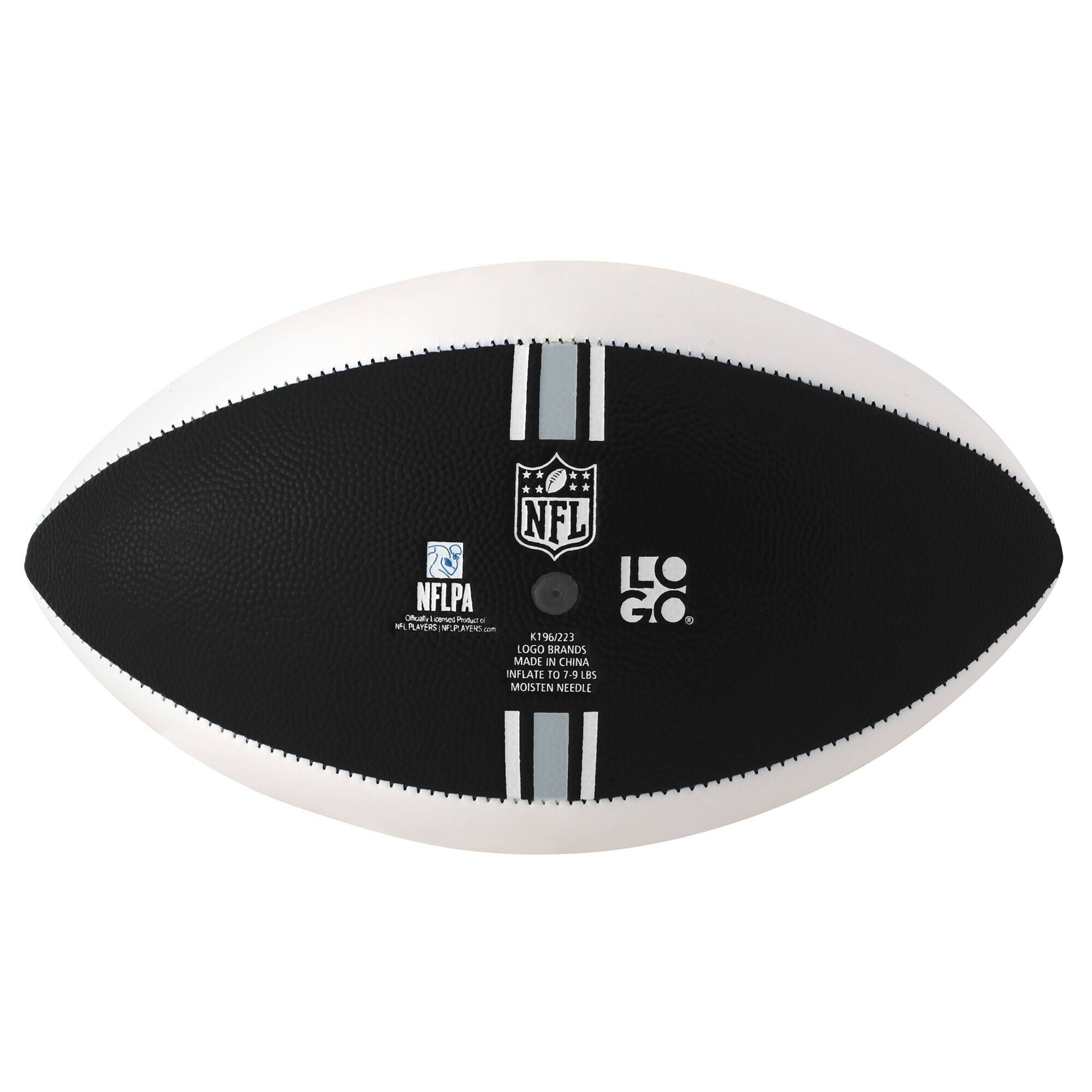 NFL  
NFLPA  
LO GO  

K196/223  
MADE IN CHINA  
INFLATE TO 7-9 LBS  
MOISTEN NEEDLE  

NFLPA  
NFL PLAYERS ASSOCIATION  
MADE IN CHINA  
INFLATE TO 7-9 LBS  
MOISTEN NEEDLE