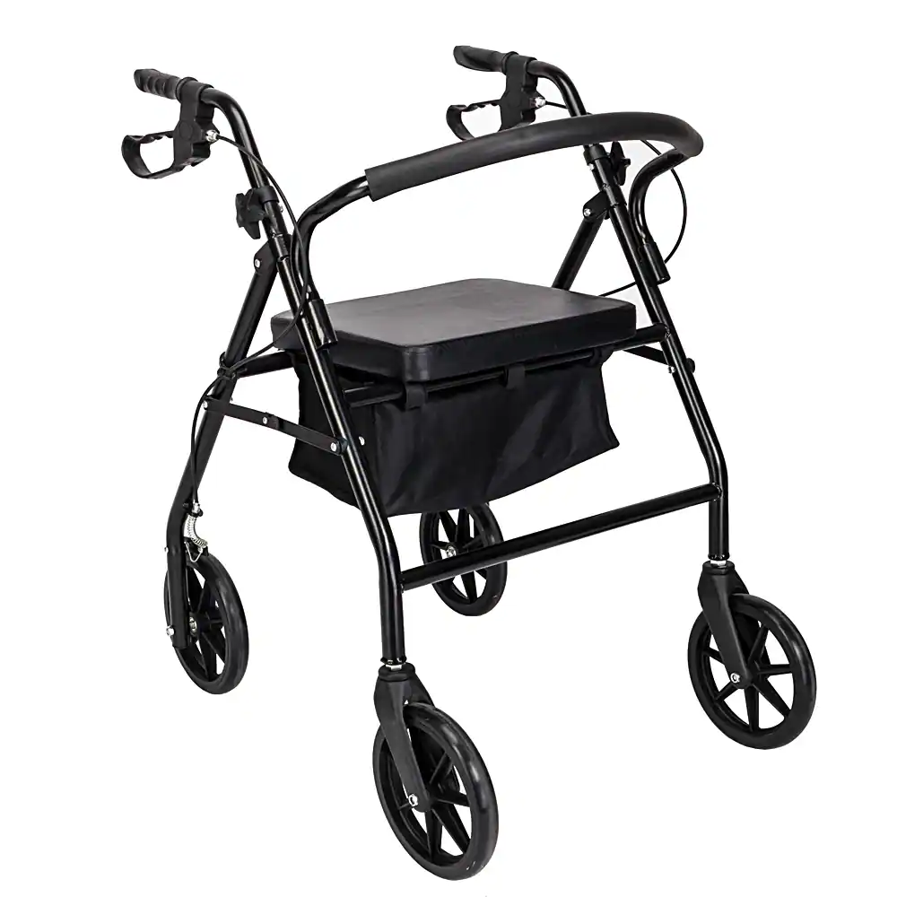 Winado - Foldable Rollator Walker Mobility Rollator with Seat, 8" Wheels, Adjustable Height, Removable Backrest, 286lbs Capacity - Black