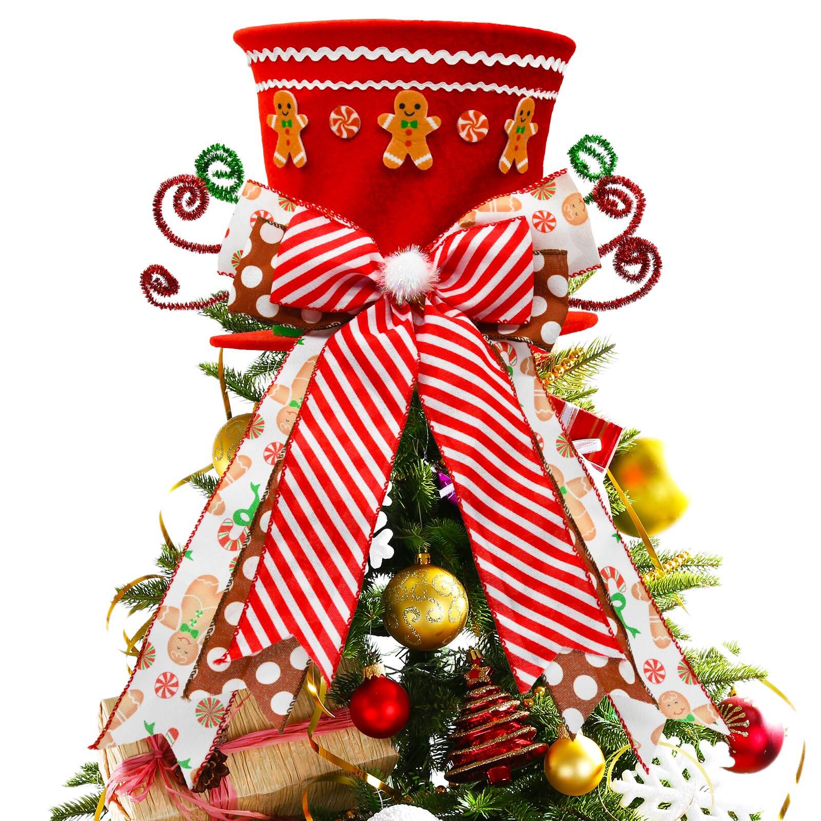 Front. Refined Abode Design - Gingerbread Christmas Decorations Indoor Red Tree Top Hat Man Motif Baking-themed Tooper Decor Candy Cane - MULTI.