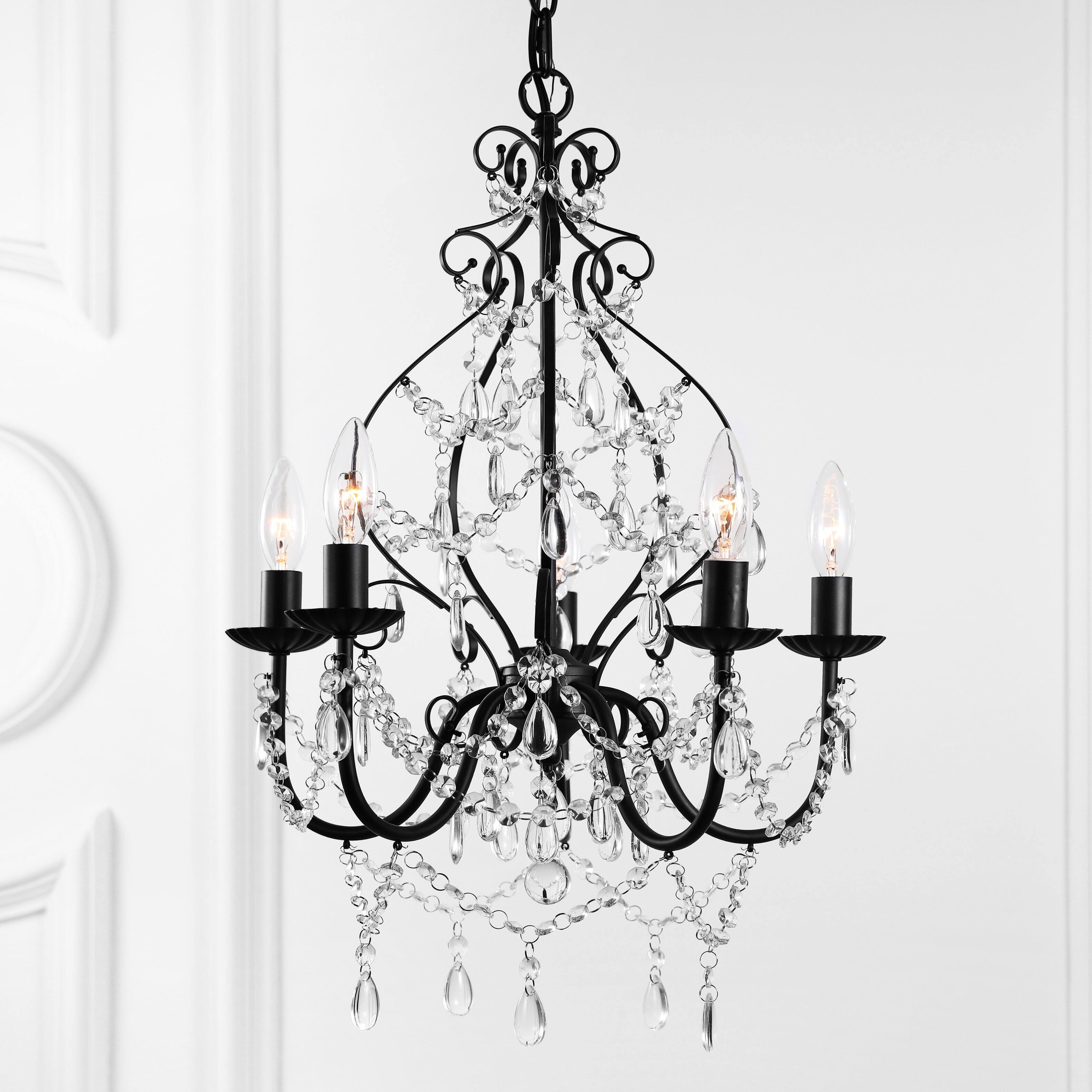 Alt View 1. Jonathan Y - Maura 5-Light 17" Crystal/Metal LED Chandelier, Black - Black/ Clear.