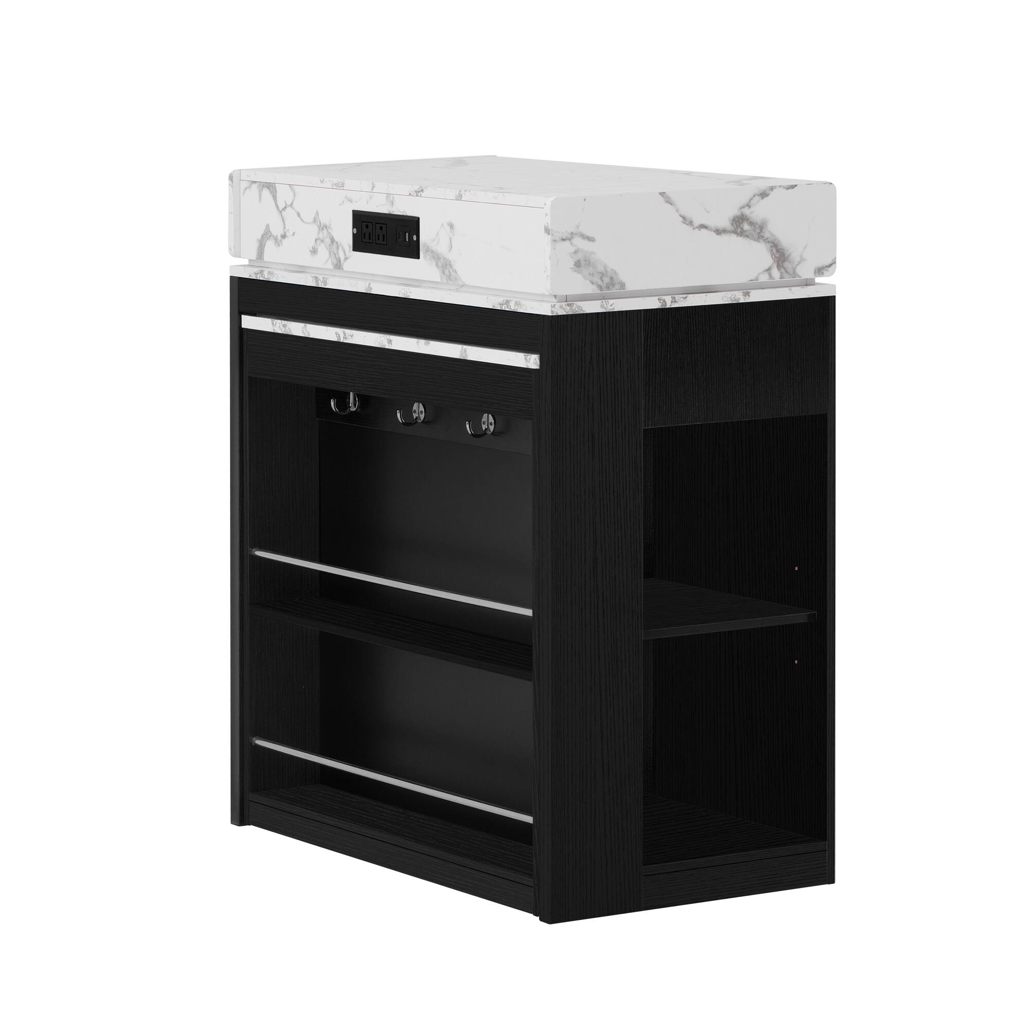 Left. Forest'nSky - Black Sideboard Buffet Cabinet Extendable Dining Table with Folding Tabletop,Drawers and Power Outlet - Black.