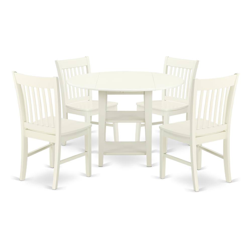 Back. East West Furniture - Dining Room Set Linen White - Brown.