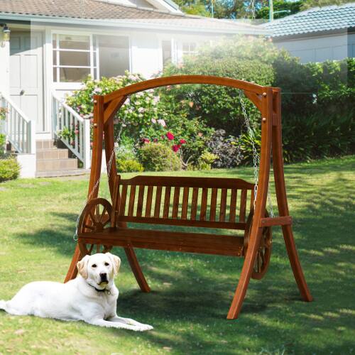 Alt View 7. Winado - Porch Swing Chair Only 5FT Farmhouse Style, Hanging Wooden Swing with Wheels Decoration for Outdoor Garden Countryside - Carbonized.