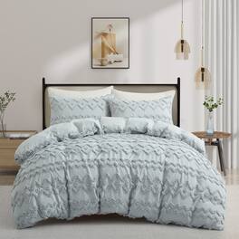 Peace Nest - Microfiber Tufted Clipped Duvet Cover Set with Stripe Pattern - Geometric Light Gray