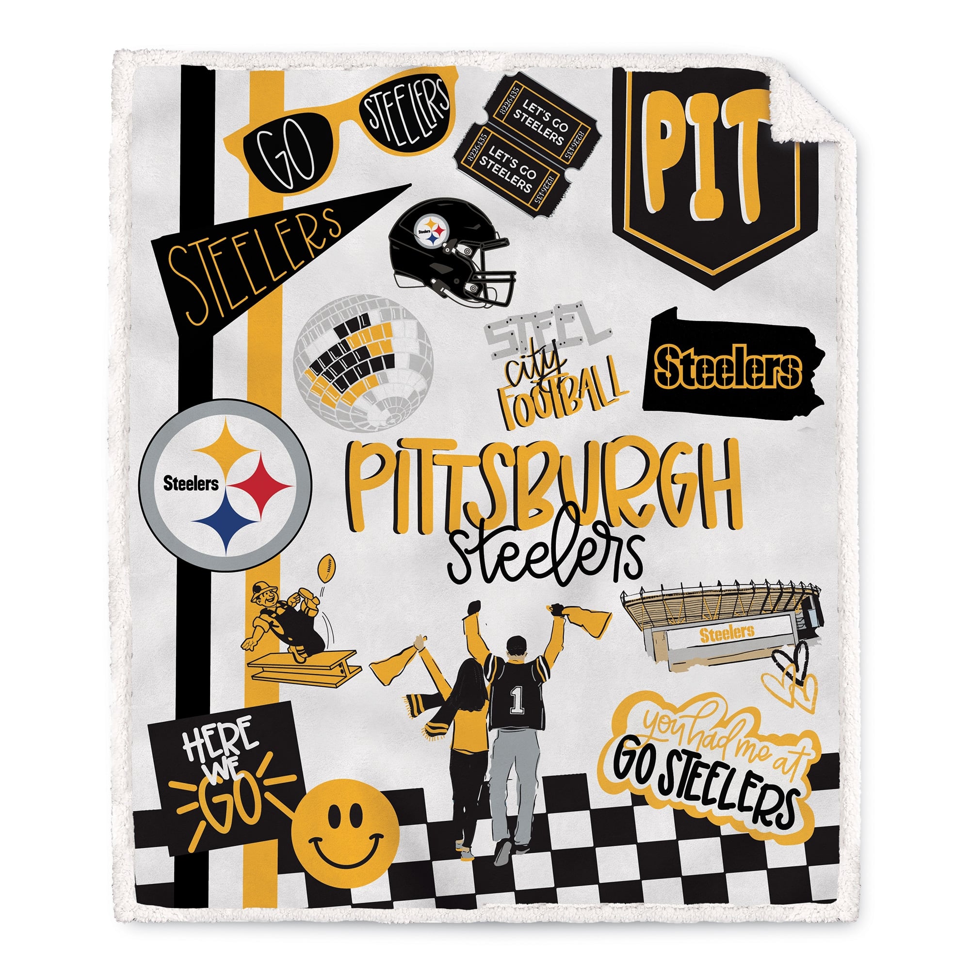 Pegasus - Pittsburgh Steelers 60" x 70" Loco Fan Ultra Cozy Sherpa Blanket - Multicolor