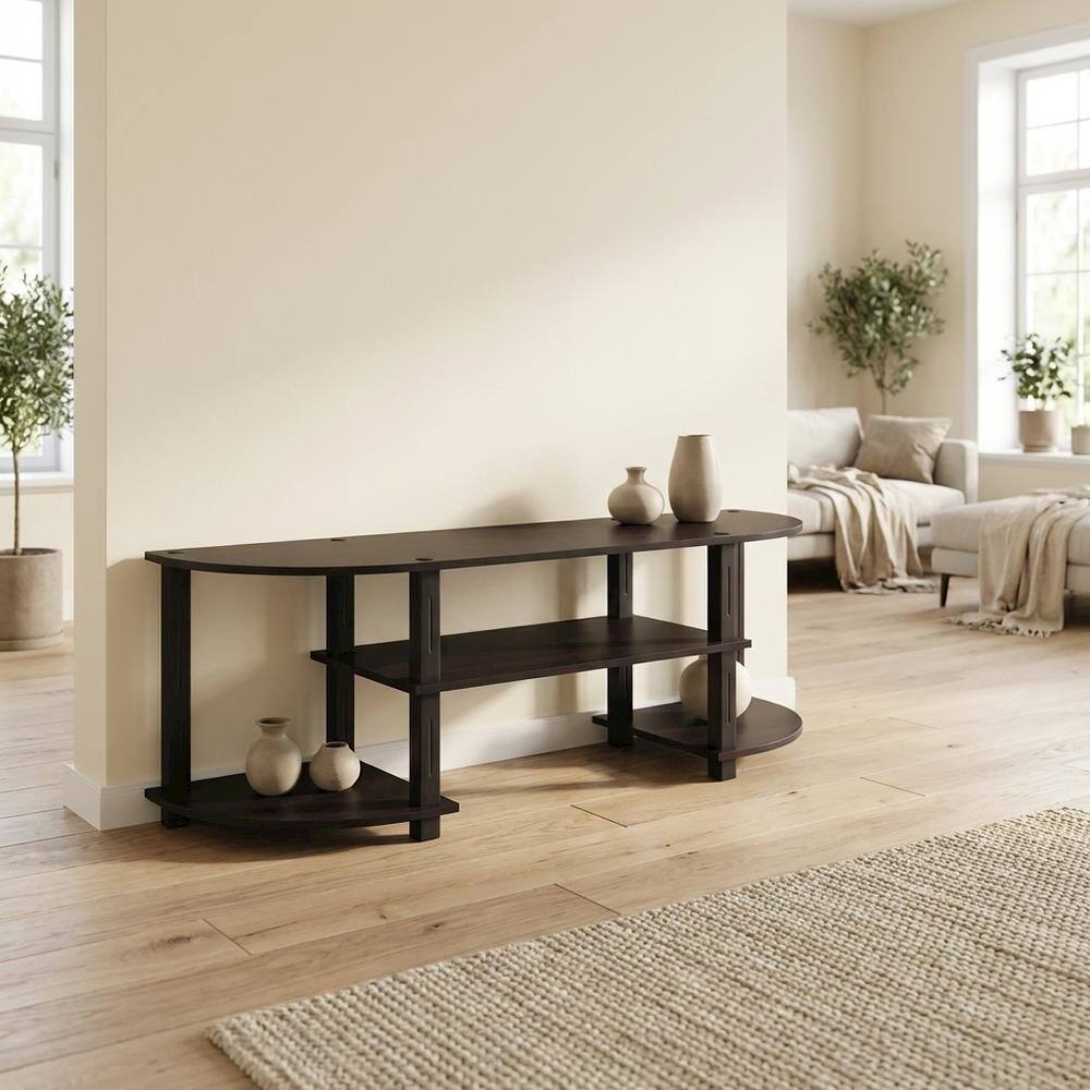 Alt View 2. FurniFact - Dark Walnut TV Stand with Wide Shelving and Composite Wood Finish - Brown Black.