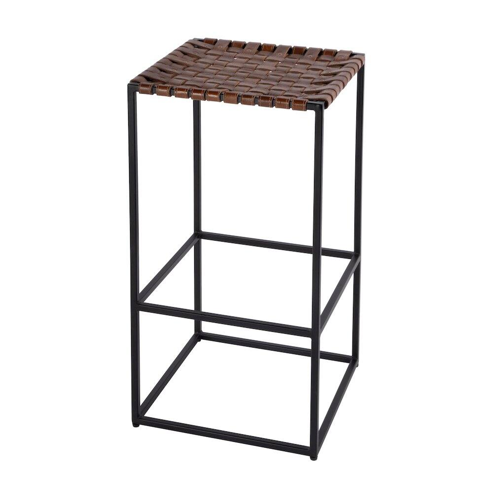 Back. Butler Specialty - 30 in. Seat Height Leather and Iron Backless Bar Stool with Footrest - Brown.