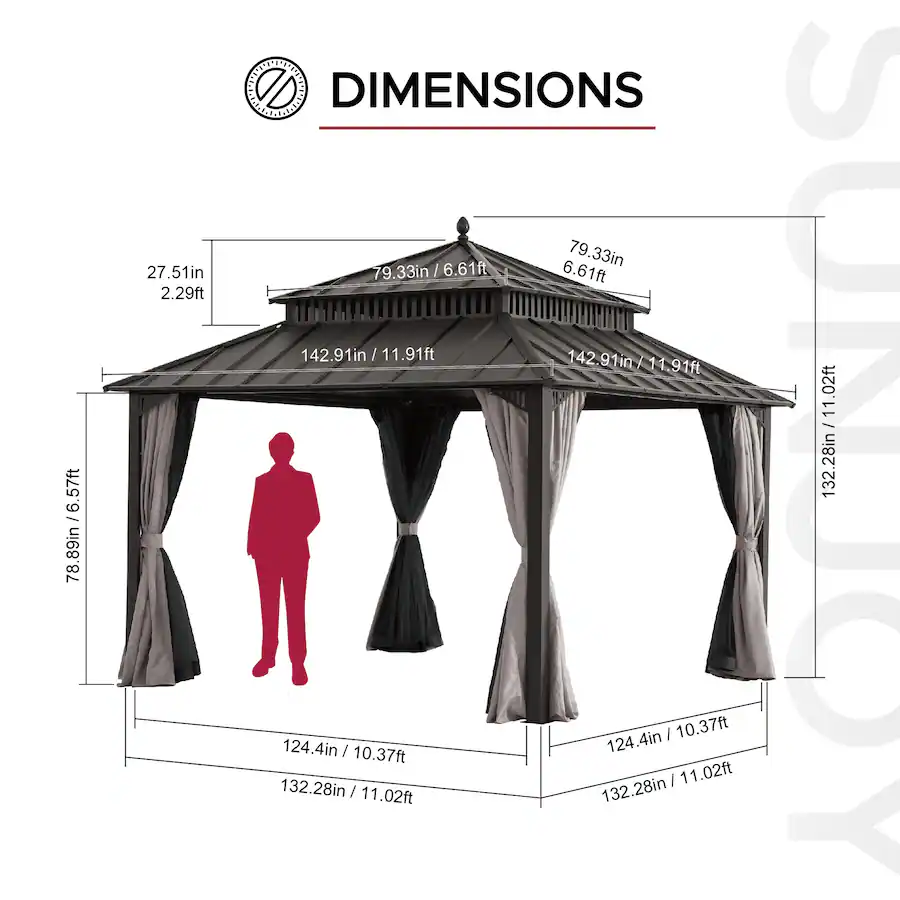 SUNJOY 12X12 Kingston Hardtop Rectangular Gazebo Brown A10204364200 ...