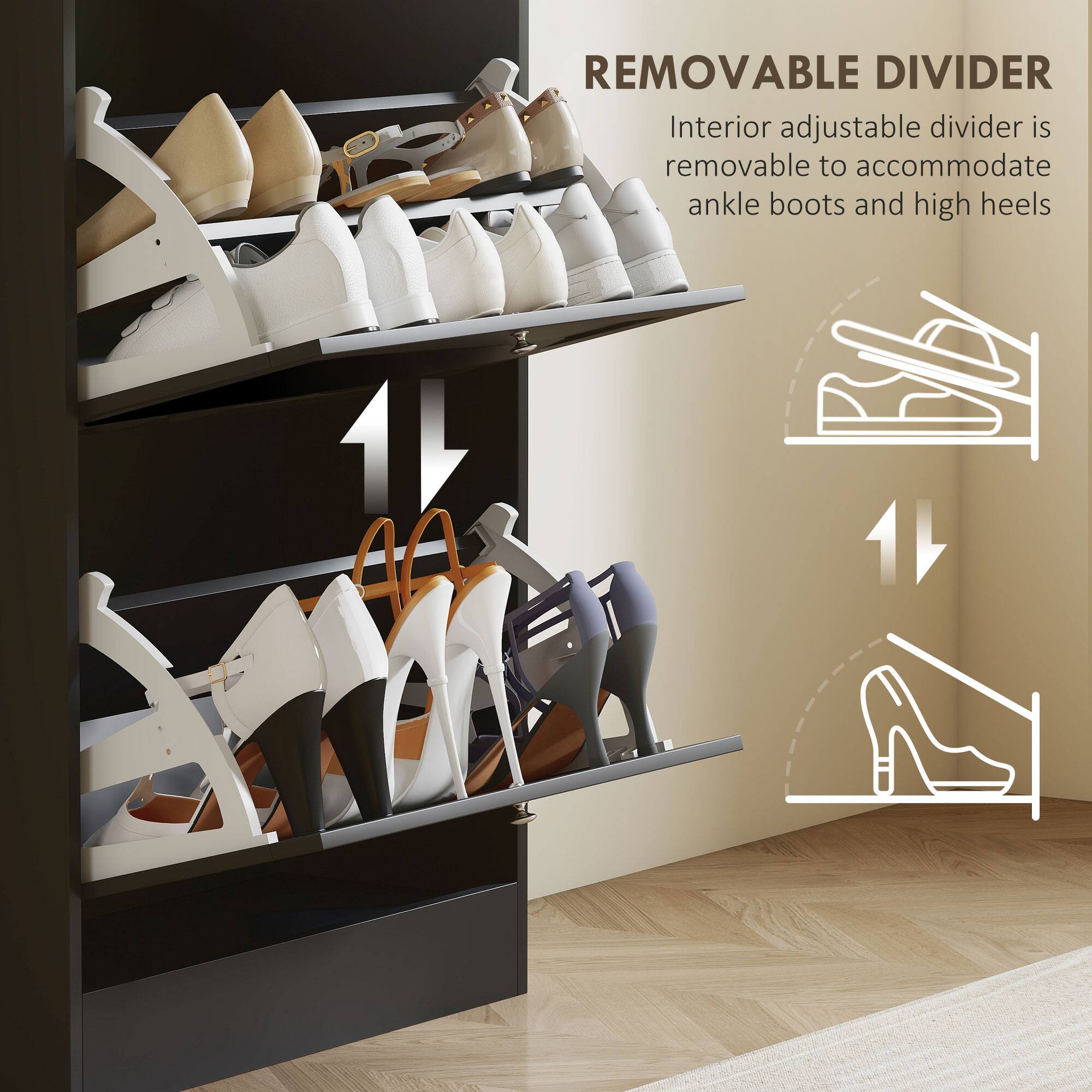 REMOVABLE DIVIDER

Interior adjustable divider is removable to accommodate ankle boots and high heels