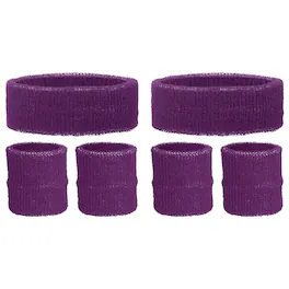 Unique Bargains - Sweatband Set, 2pcs Headband + 4pcs Wristbands Moisture Wicking Breathable Athletic Bands 6pcs for Sports - Dark Purple