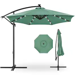 Best Choice Products - 10ft Solar LED Offset Hanging Outdoor Market Patio Umbrella w/ Adjustable Tilt - Seaglass