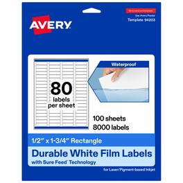 Avery - Durable Rectangle Labels, 0.5" x 1.75", 8000 Total - White