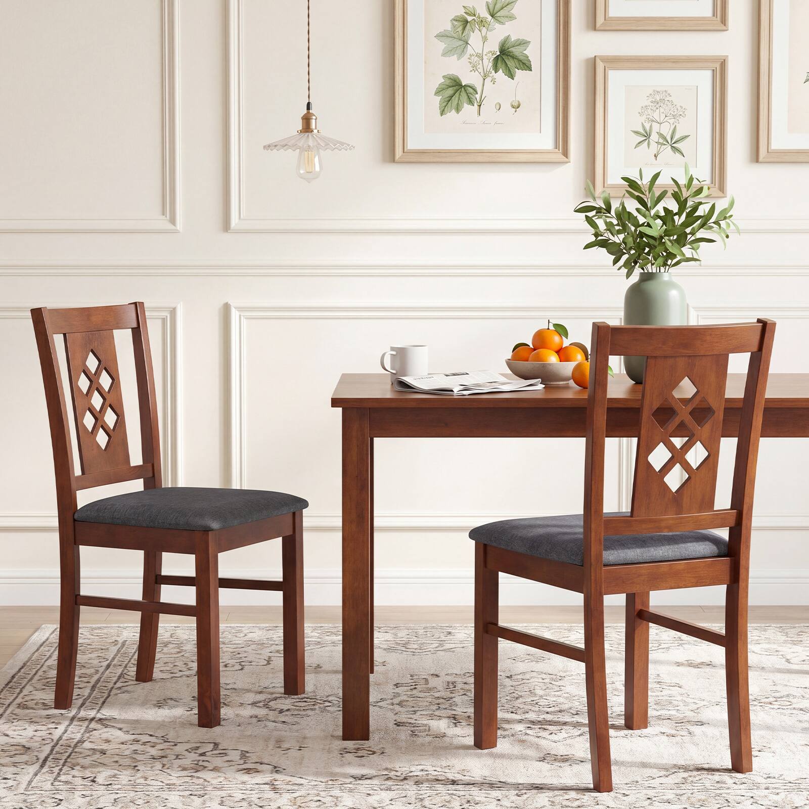 Alt View 3. Costway - Costway Dining Chairs Set of 4, Linen Style Upholstered Kitchen Chairs with Wood Frames - Brown + Gray.