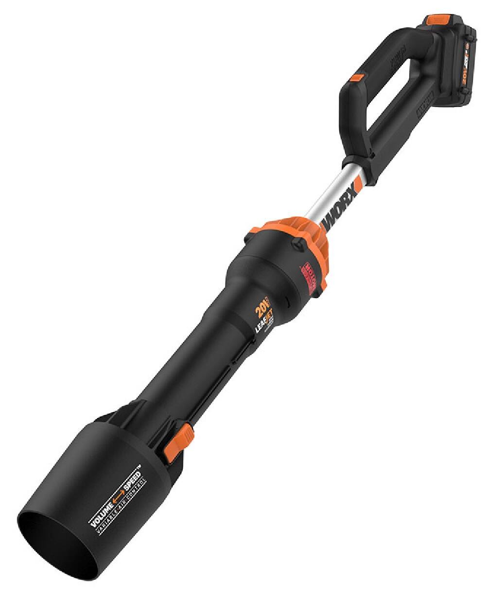 Front. WORX - WG543 20V 125MPH 410CFM Cordless Handheld Blower (1 x 4.0 Ah Battery and 1 x Charger) - Black.