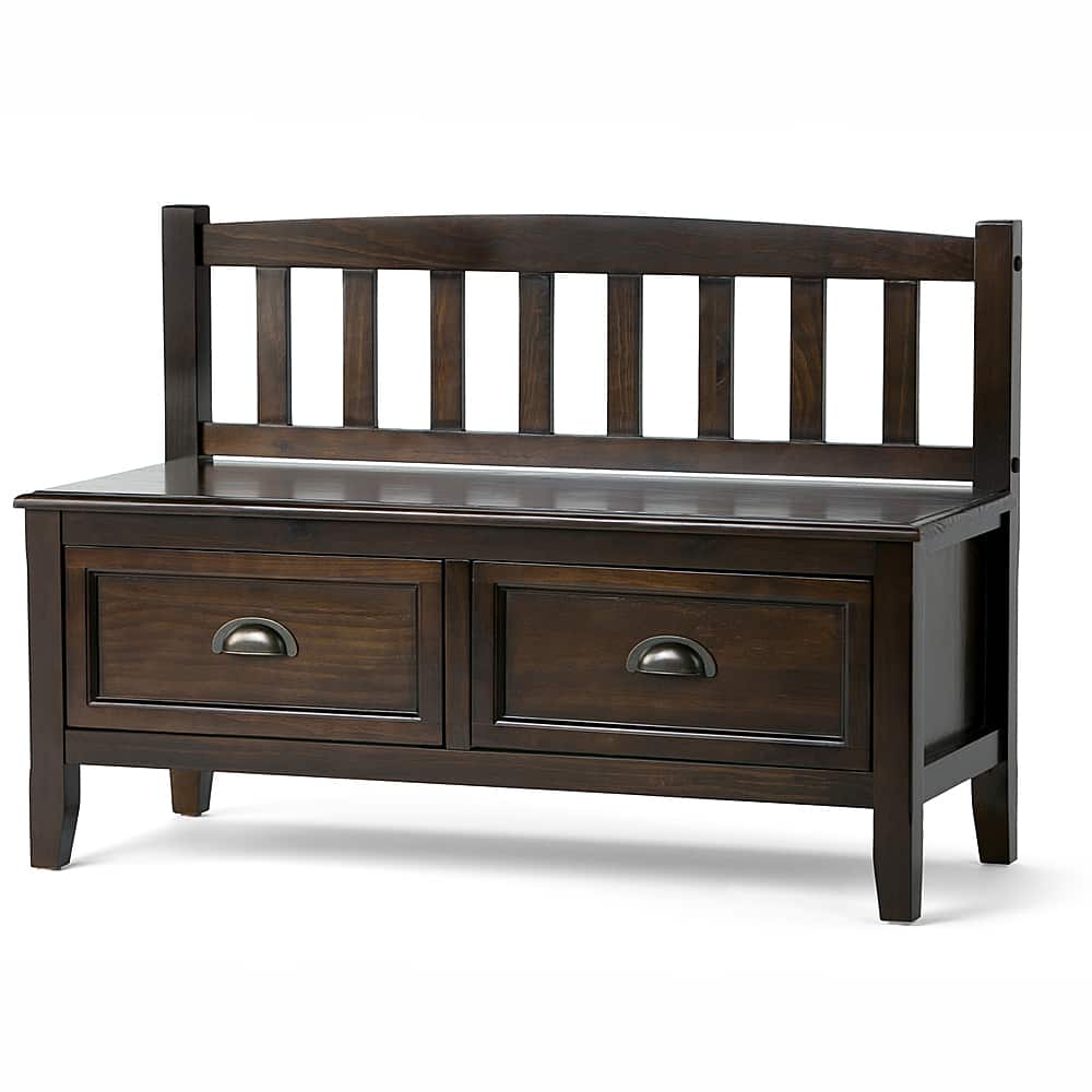 Simpli Home - Burlington solid wood 42 inch Wide Transitional Entryway Storage Bench with Drawers - Mahogany Brown - Front_Zoom