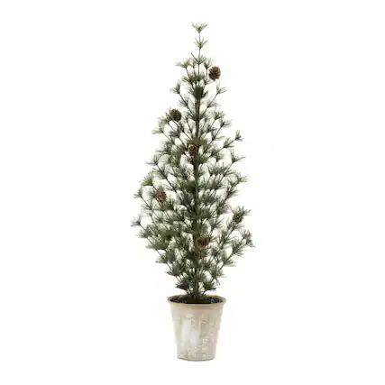 Front. BreeBe - Potted Mini Pine Tree (Set of 2) - Green, Brown.