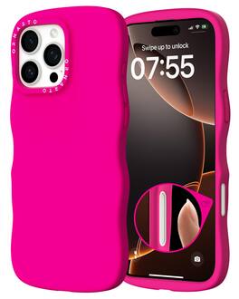 Ornarto - for iPhone 16 Pro Case 6.3", Wavy Liquid Silicone Protection Case with Camera Control Button - Hot Pink