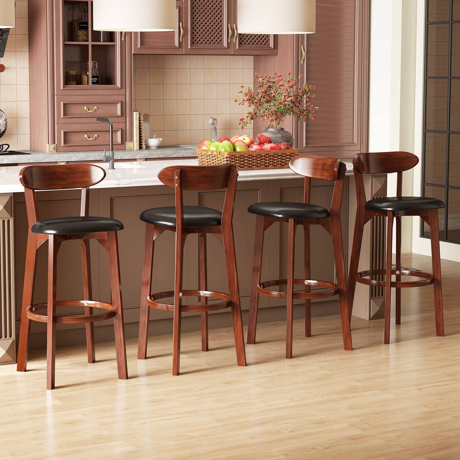 Angle. Costway - Costway 30.5" Bar Stool Set of 4 with Curved Backrest & Footrest Counter Height Stools - Walnut,Black.