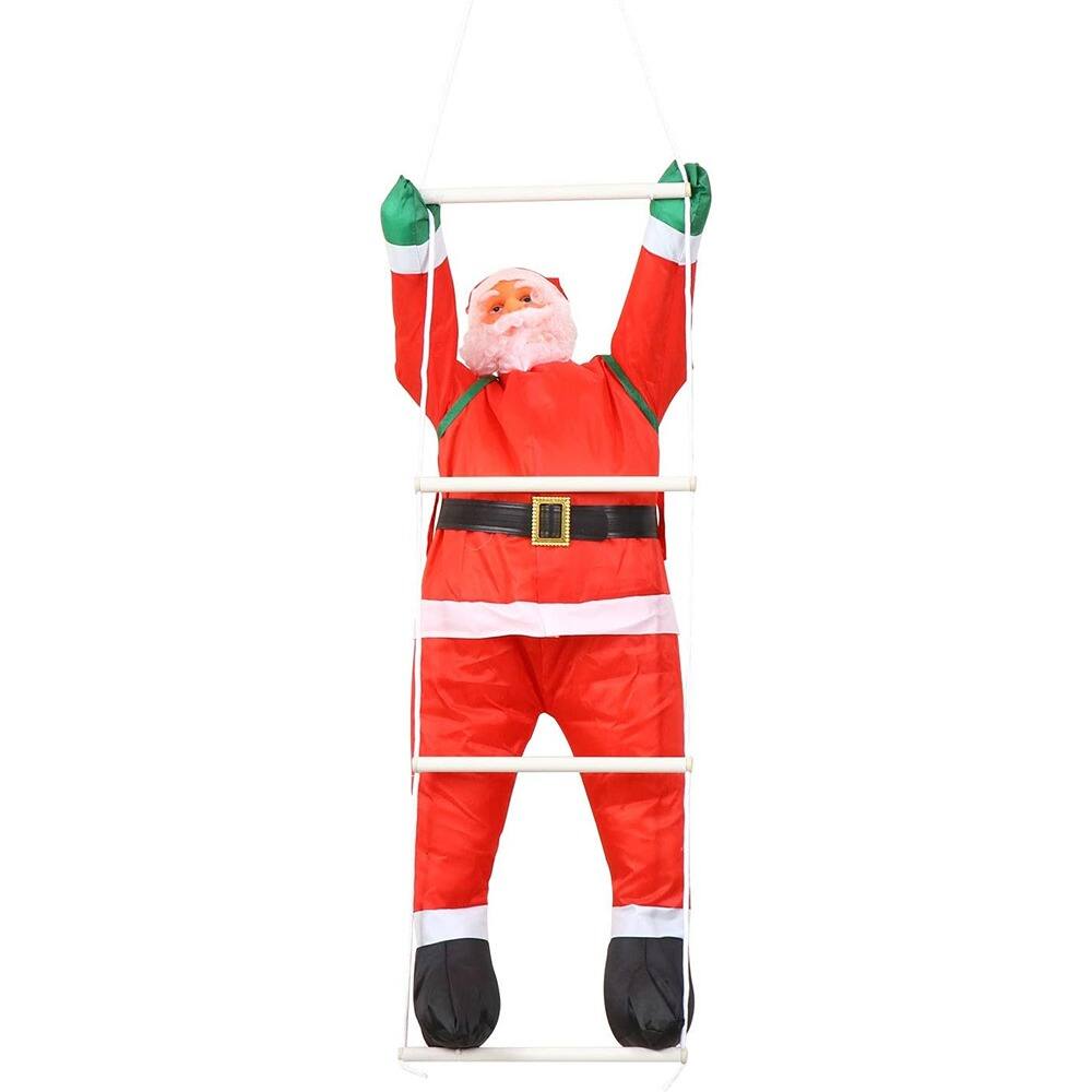 MOSZAR LLC - Inflatable Santa Claus Climbing Rope Ladder Hanging Decoration - Red