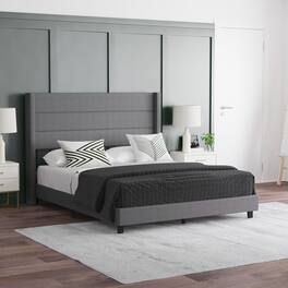 Emma + Oliver - Upholstered Platform Bed with Wingback Headboard - Gray