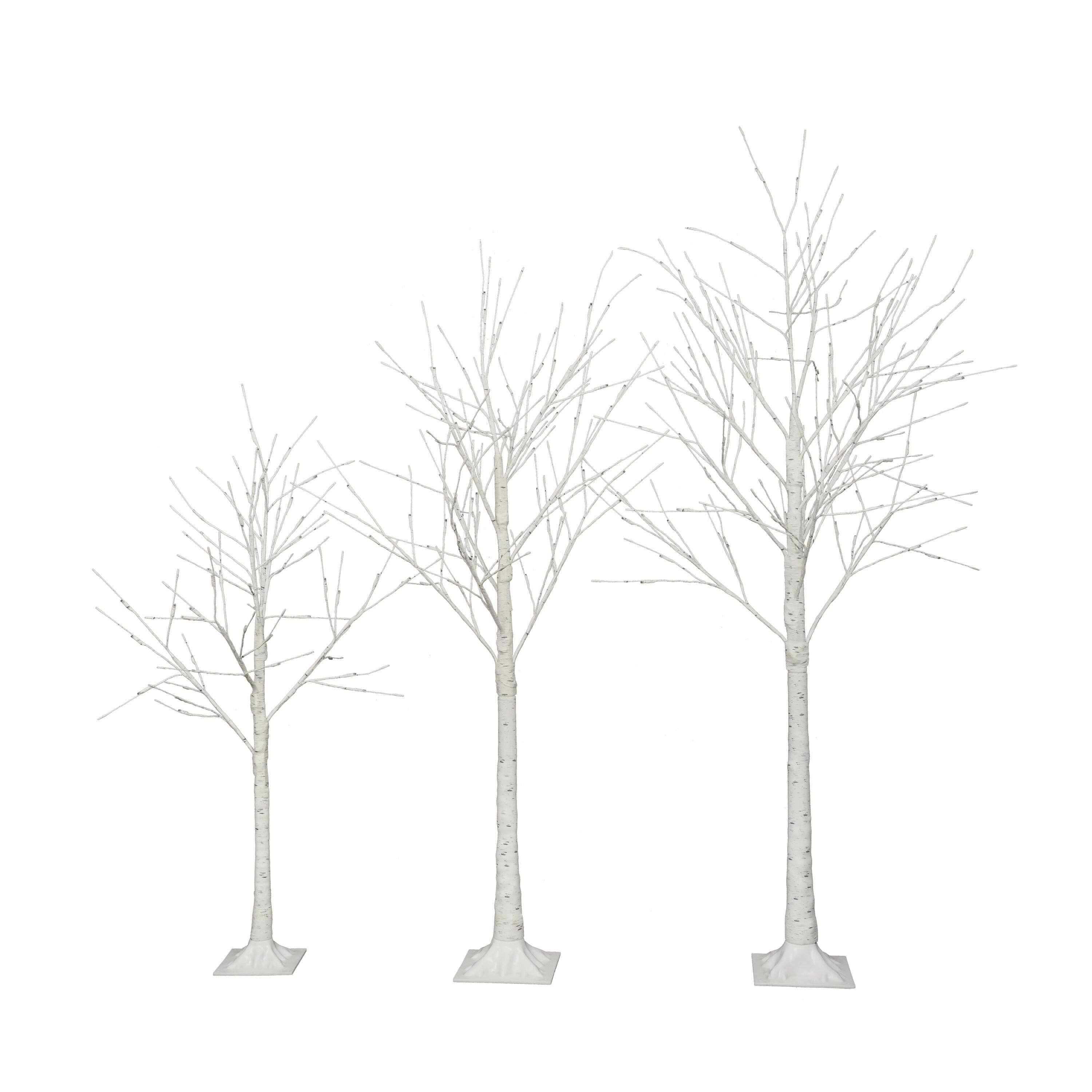 Alt View 6. Hivvago - Set of Lighted Birch Tree, 4FT 48 LED/5FT 72 LED/6FT 96 LED Artificial Tree with Warm White Lights - White.
