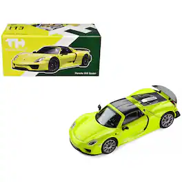 Porsche 918 Spyder Acid Green with Carbon Top 1/64 Diecast Model Car by Trends Hobby