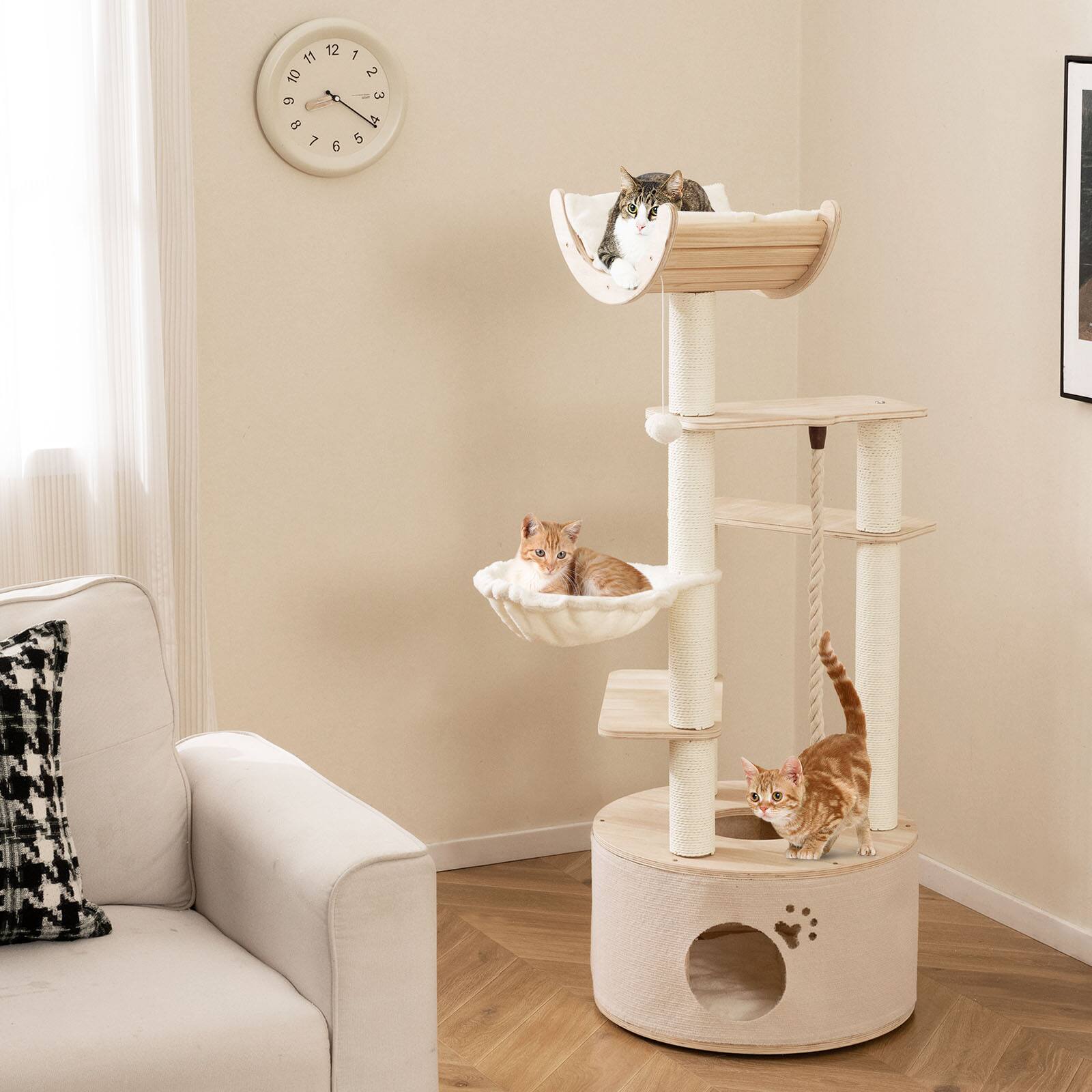 Alt View 1. Gymax - Gymax 55.5'' Tall Wooden Cat Tree for Indoor Cats w/Condo Curved Perch Hammock - GYM18862.
