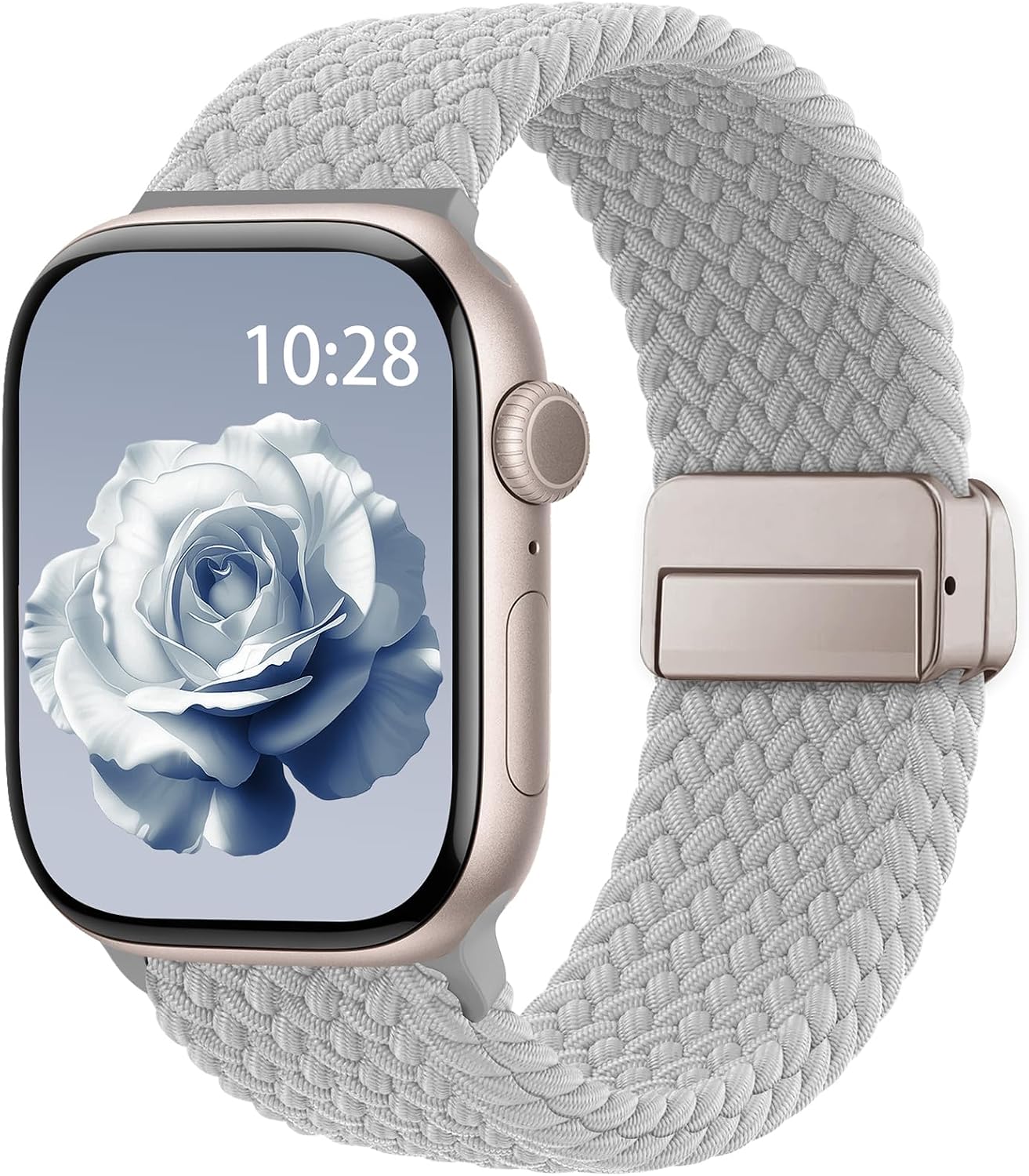 Front. Core Tech - Braided Stretchy Magnetic Watch Band for Apple Watch 44/45/46/49mm & 42mm Series 1-3 - Gray.