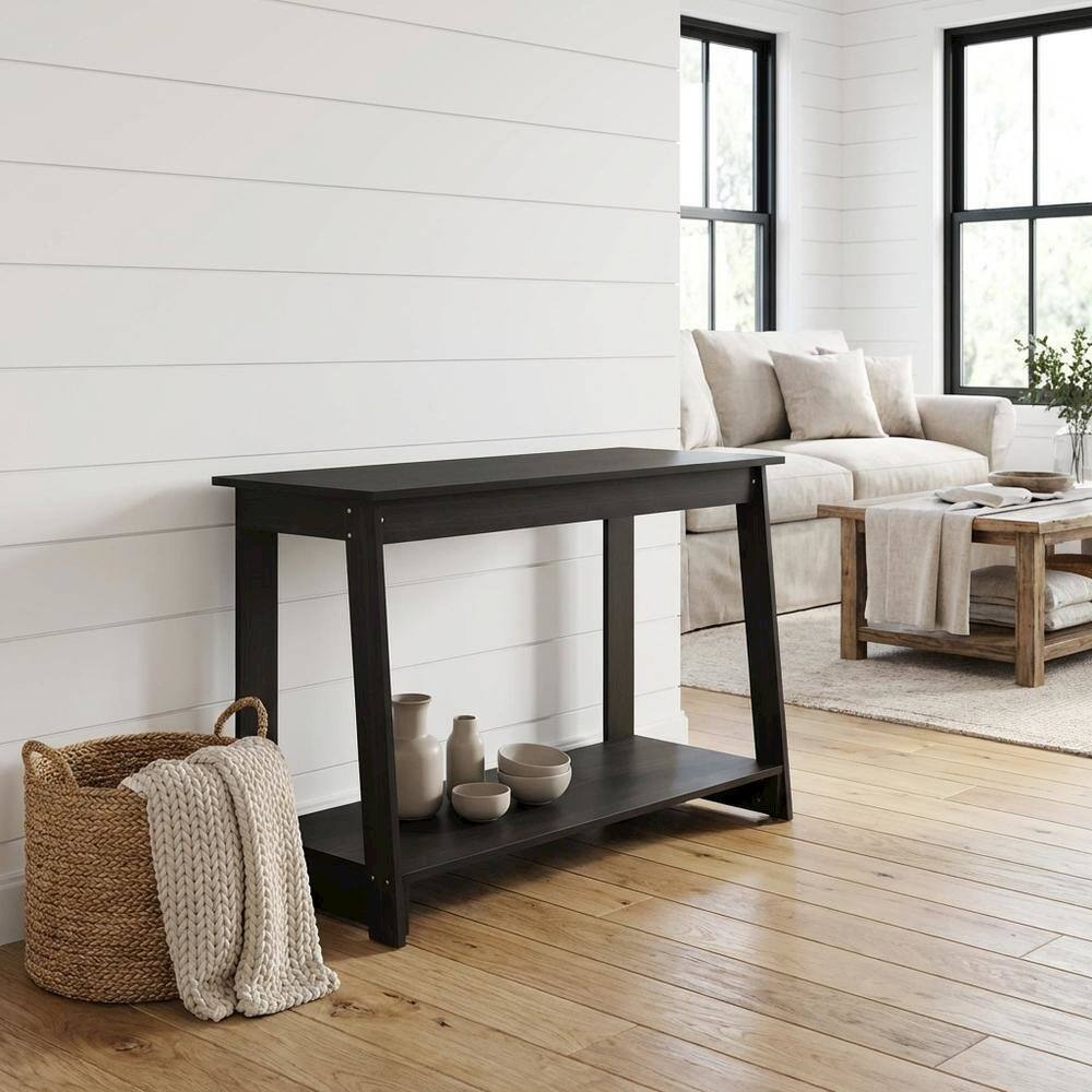 Alt View 1. FurniFact - Wooden espresso TV stand with modern design for living room storage - Black.