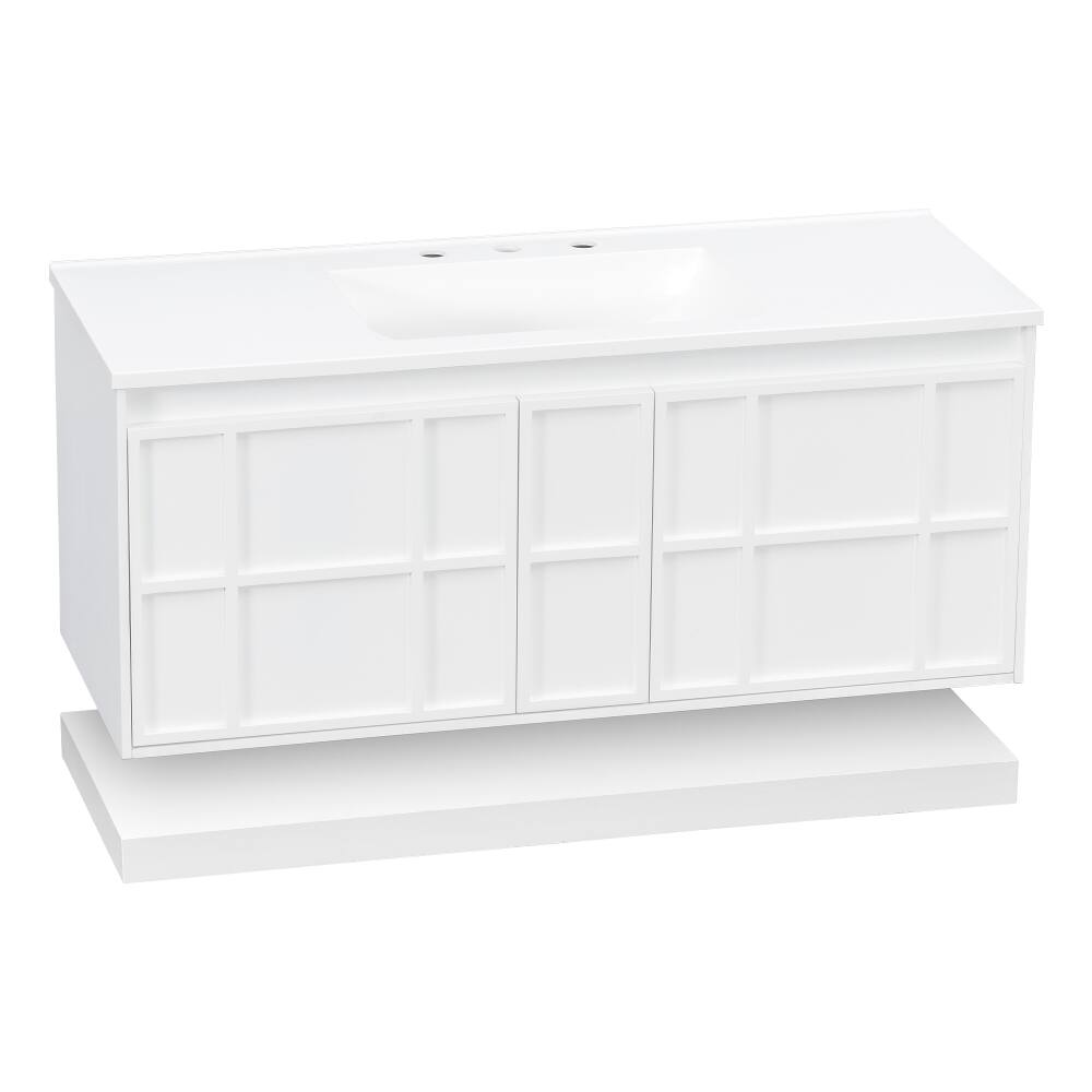 Alt View 7. Loheer - Loheer 48 inch wall mounted bathroom vanity White Floating MDF Cabinet with Composite Sink - White.