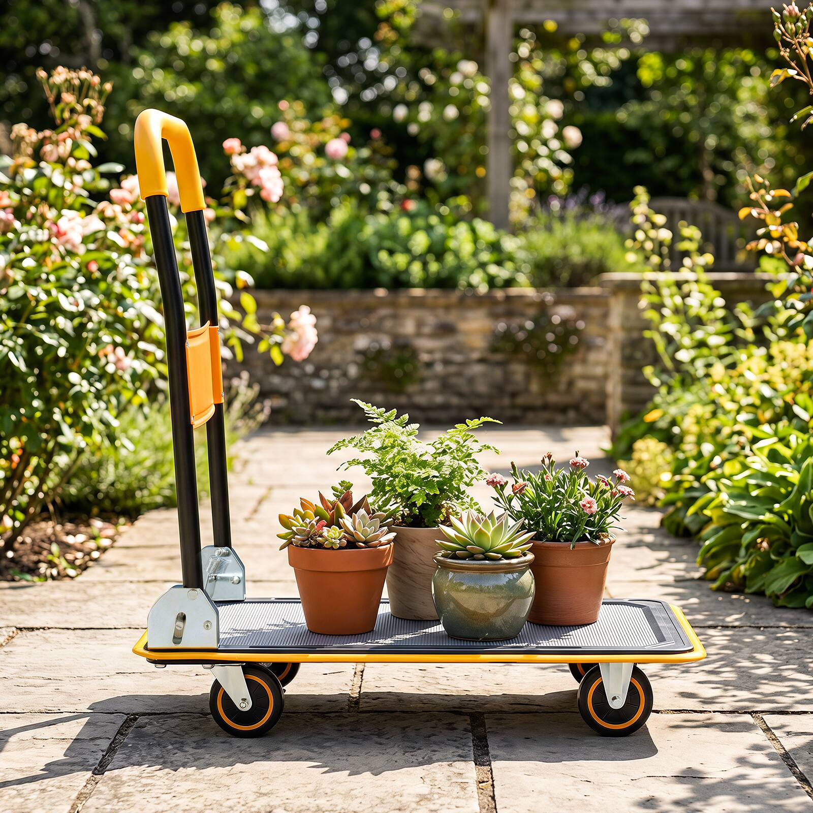 Alt View 1. Costway - 330lbs Folding Platform Cart Dolly Push Hand Truck Moving Warehouse Foldable - Yellow.