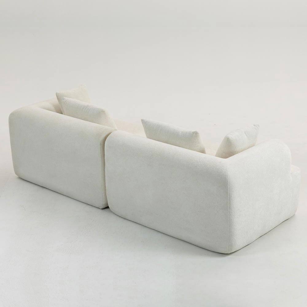 Back. Kadyn - 96" Full-Foam Modular Sectional Sofa, 2-Piece Boucle Cloud Couch, Compressed Shipping - White.