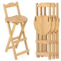 Costway Set of 4 Bamboo Folding Barstools Counter Height Dining Chairs Installation Free - Natural - Front_Zoom